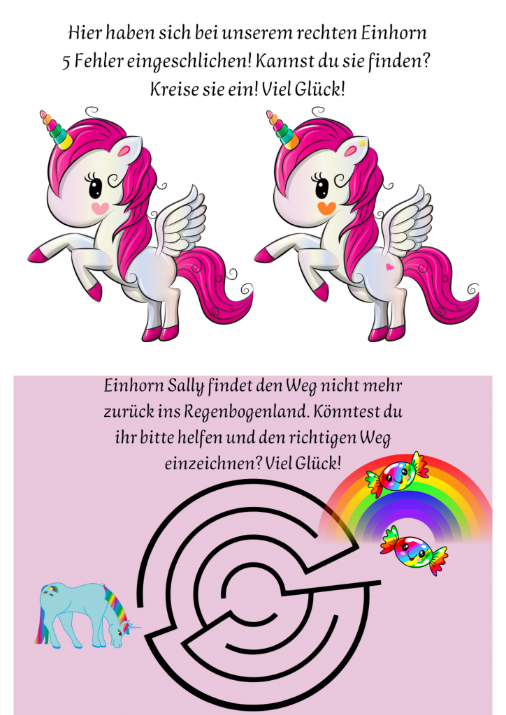 Einhorn Schatzsuche - Vorlage und Aufgaben kostenlos zum Ausdrucken