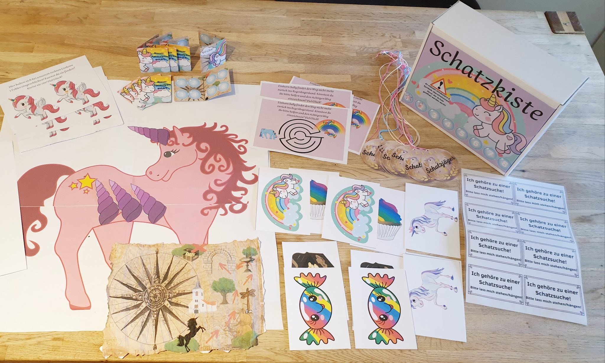 Einhorn Schatzsuche - Vorlage und Aufgaben kostenlos zum Ausdrucken